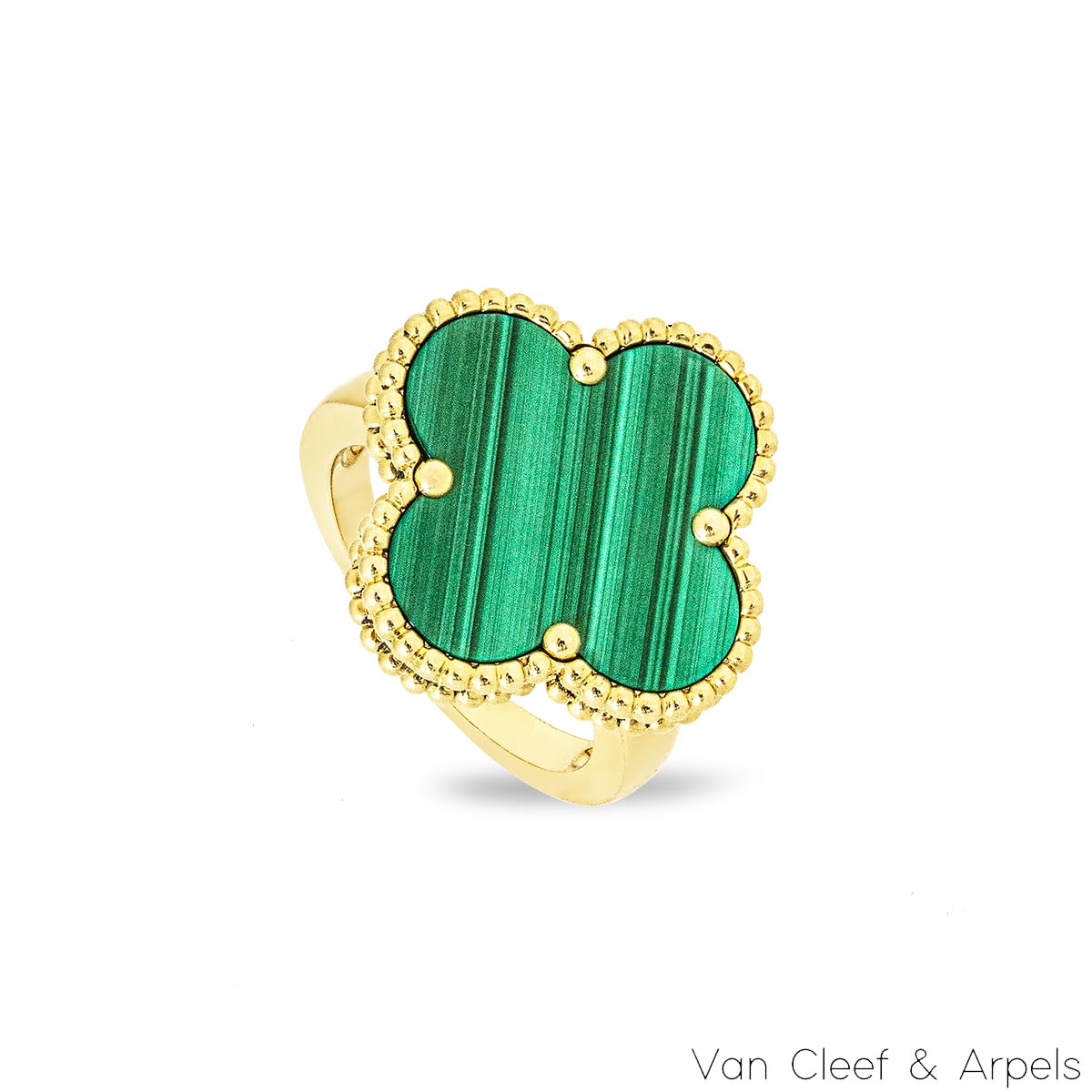 Van Cleef & Arpels Yellow Gold Malachite Magic Alhambra Ring Size 52 VCARO3AV52